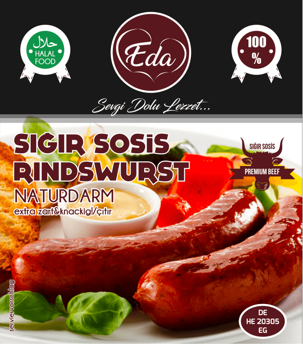 Halal Rindswurst Naturdarm Grillwurst mild