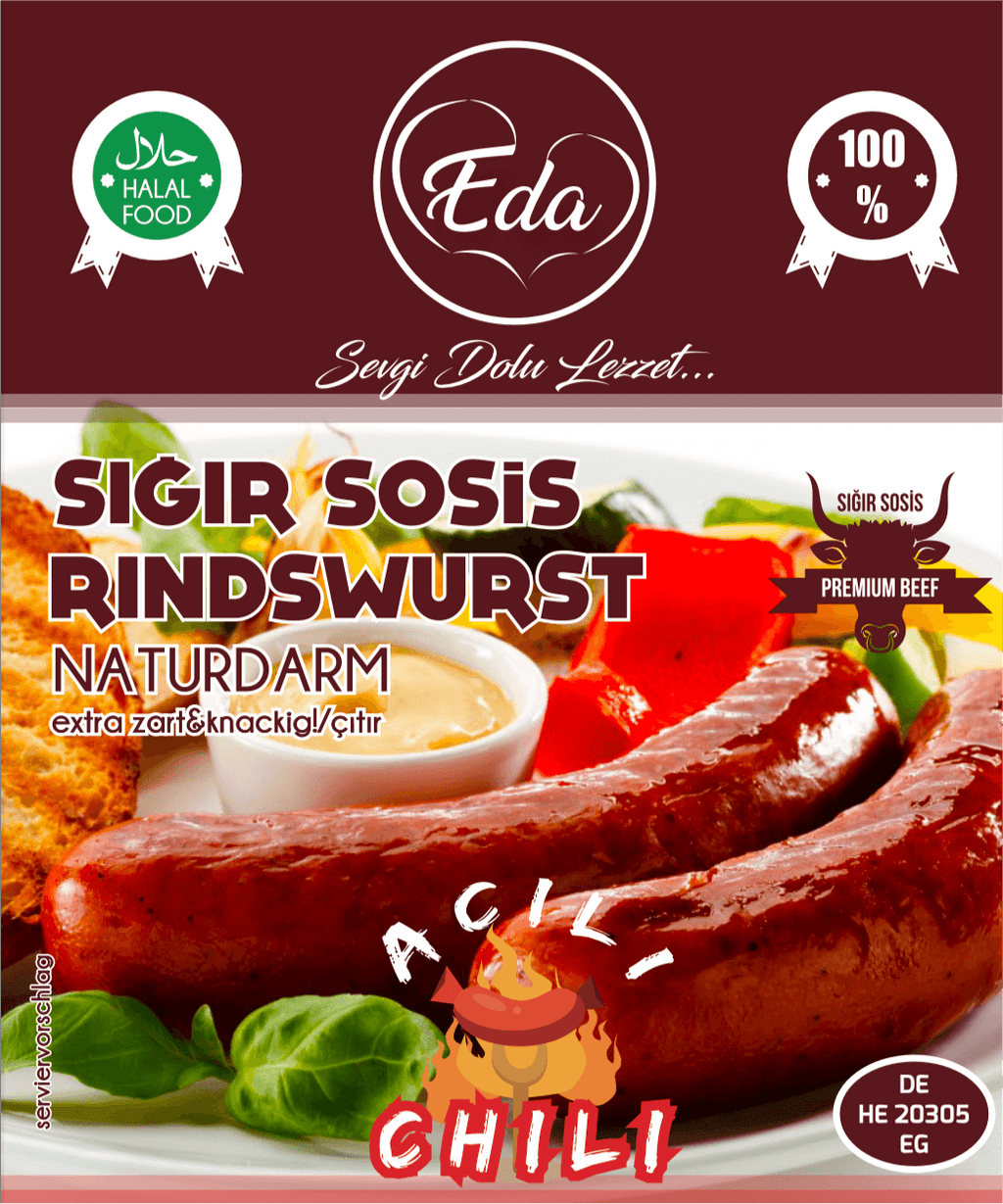 Halal Rindswurst Naturdarm Grillwurst scharf
